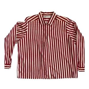 Yves St. Clair 18W Blouse Red White Striped Vintage Plus Size Top Retro Bold